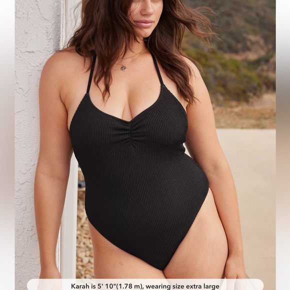 NWOT Aerie Crinkle Halter Cheekiest One Piece Swimsuit, Small - Picture 1 of 6